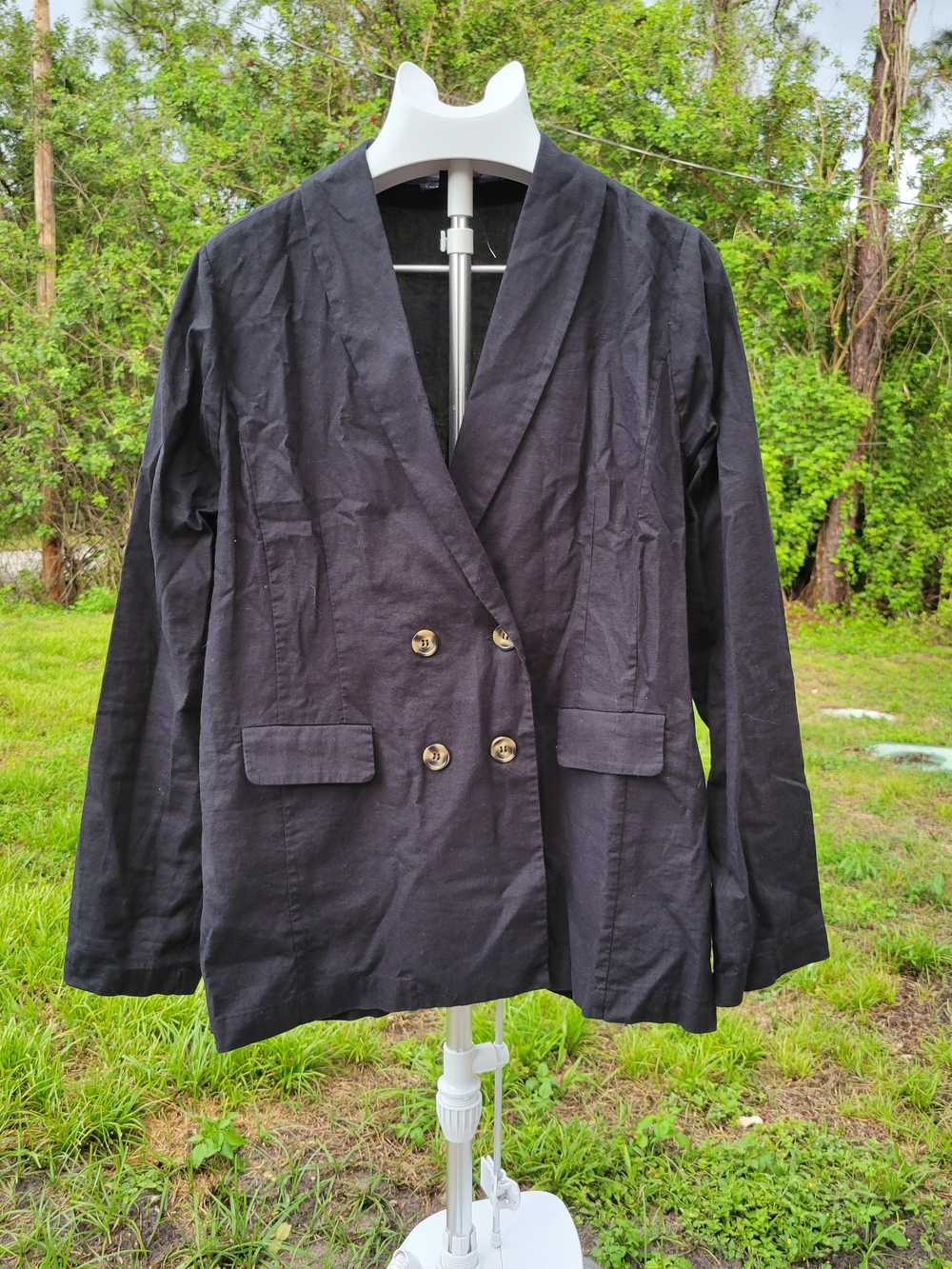 Saks Fifth Avenue Black Double Breasted Oversized Linen Cotton Blazer Xl/XXL